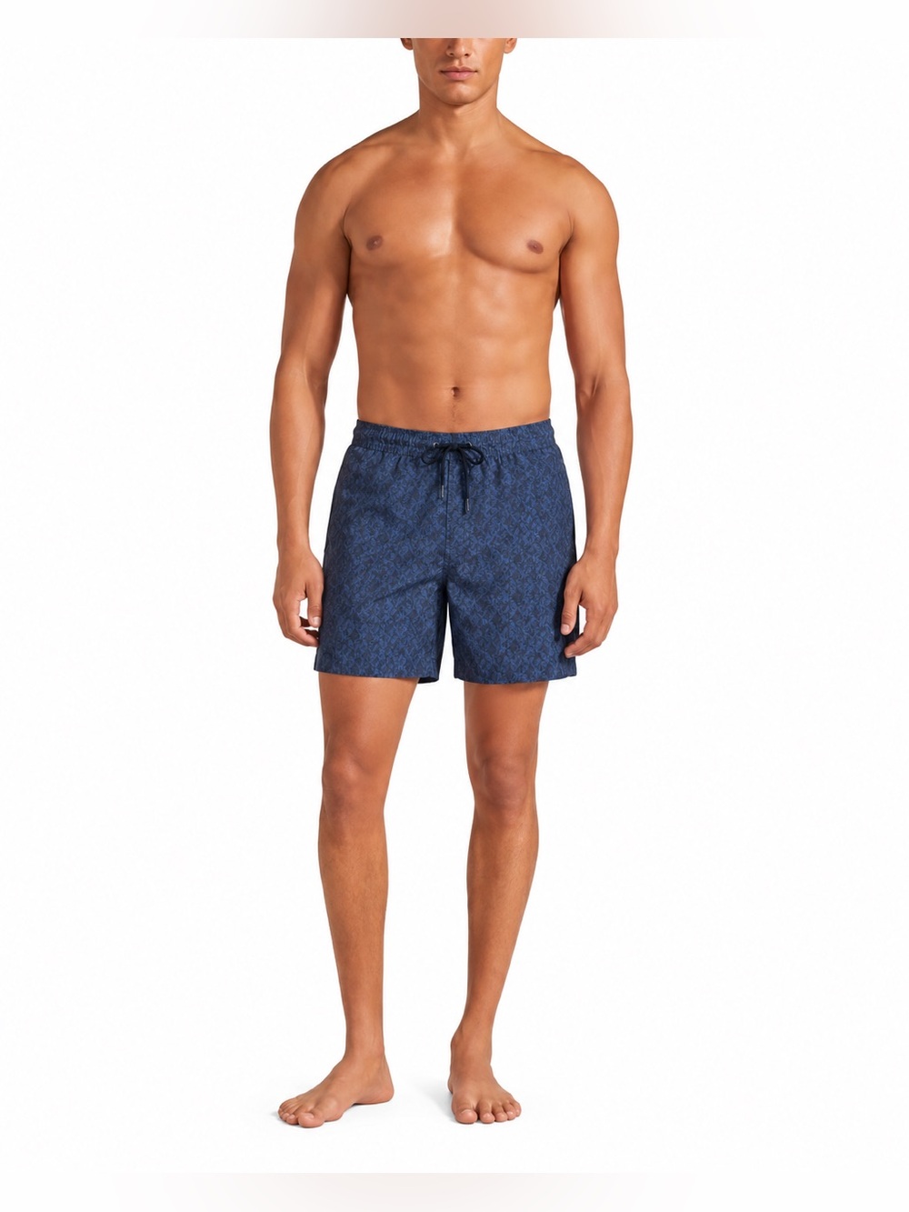 Theory Men’s Swim Trunks Bathing Suit Board Shorts Dark Blue Print Large 470